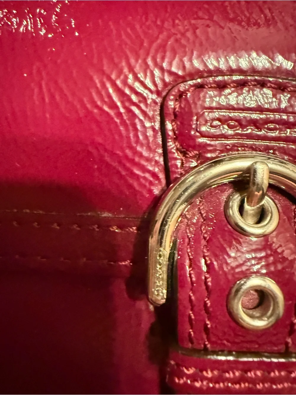 Glossy Plum Leather Clutch Wallet - coach